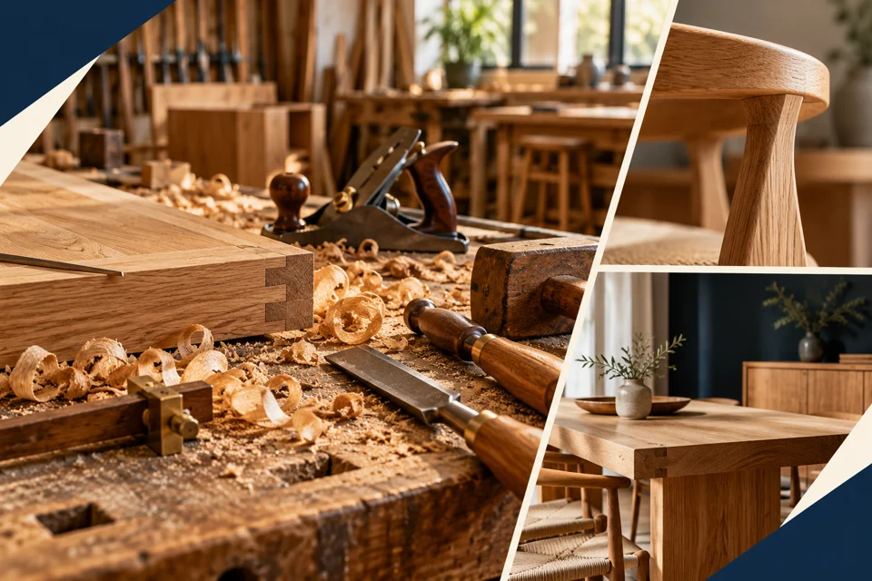 Illustratives KI-Motiv: Tischlerwerkstatt und Holzverarbeitung