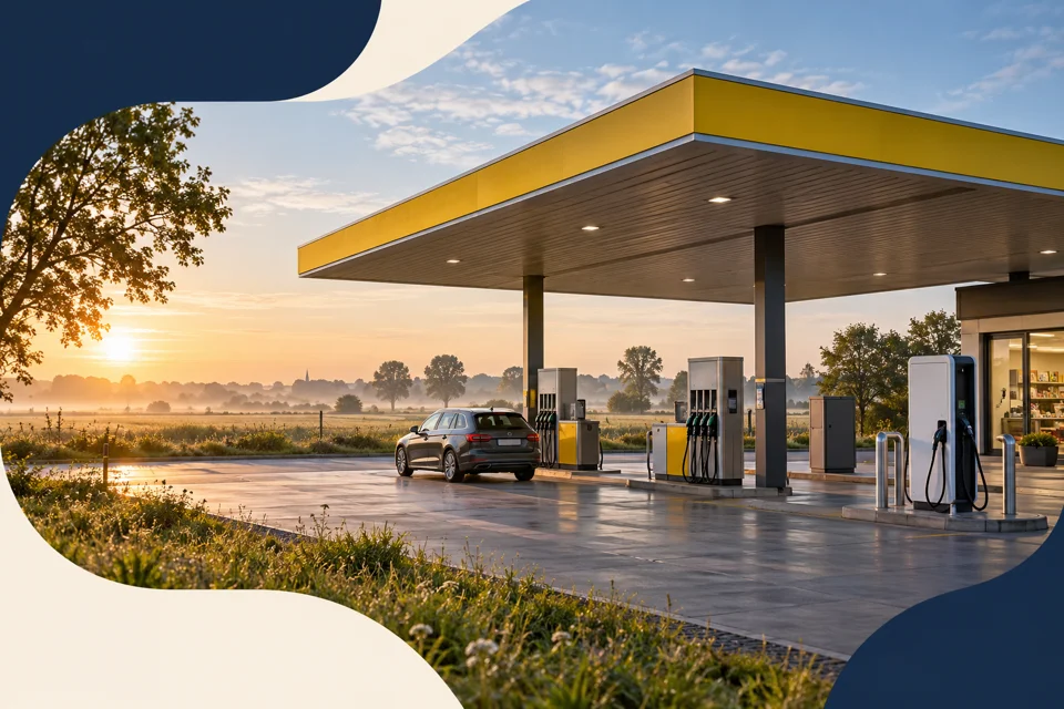 Illustratives KI-Motiv: Tankstellen und Mobilität