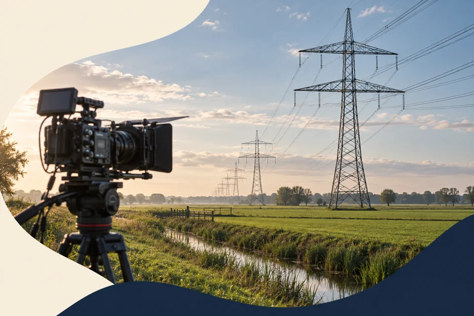 Illustratives KI-Motiv: Stromtrassen und Energieinfrastruktur